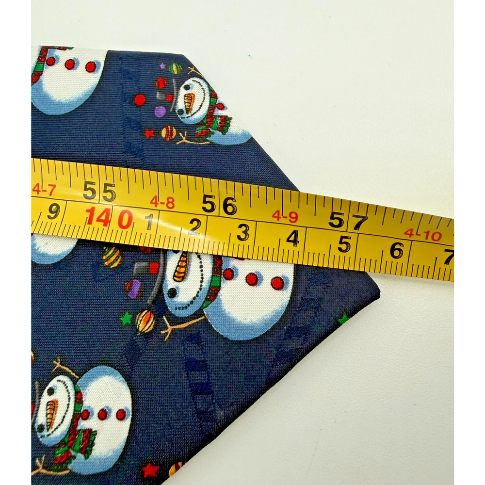 Vintage Hallmark Christmas Tie Snowman Holiday Necktie Blue 1990 Made USA NEW - Picture 11 of 11